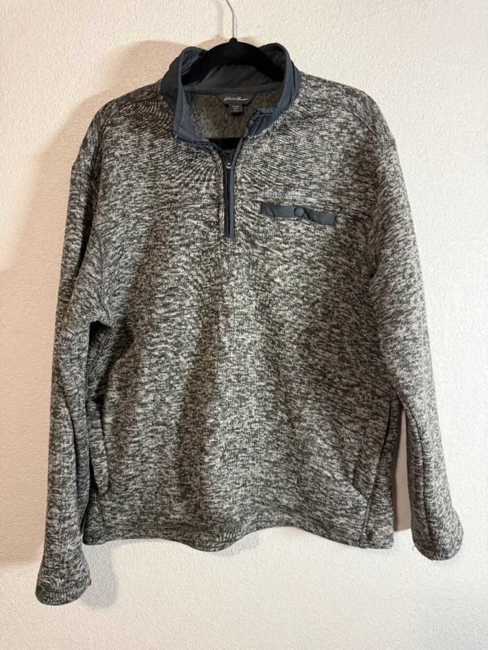Eddie Bauer Gray Green Speckled Fleece 1/4 Zip Pullover Men's Large L